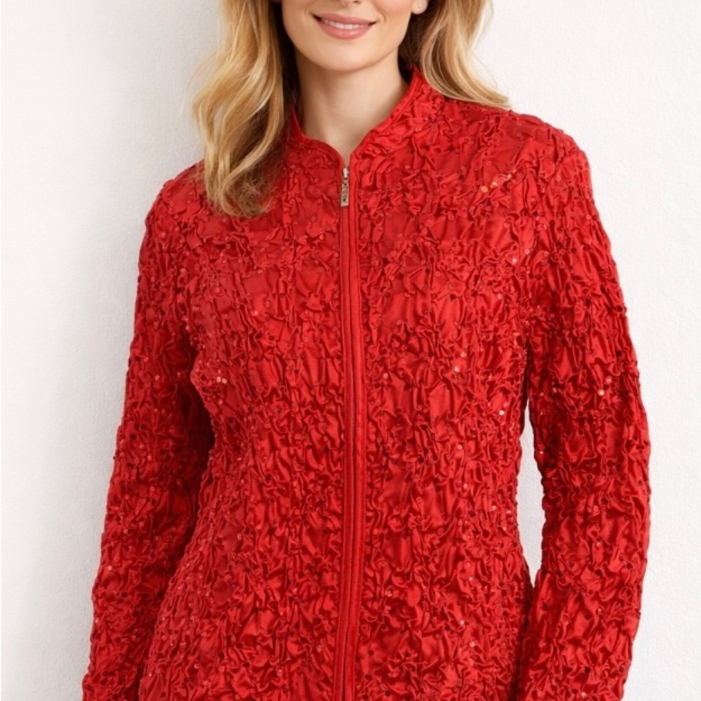 Whimsigoth Inspired -Women’s Vibrant Red Puckered Sequin Jacket